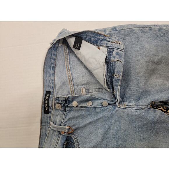 NEON BLONDE Light Blue Straight Leg Jeans with Leopard Detail - Picture 6 of 15